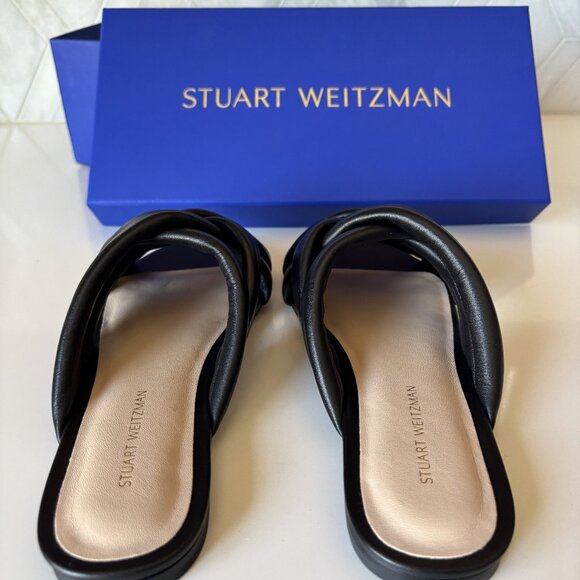 Stuart Weitzman Size 5.5 B Black Crossover Flat Slide New in Box Black Leather - Picture 5 of 10